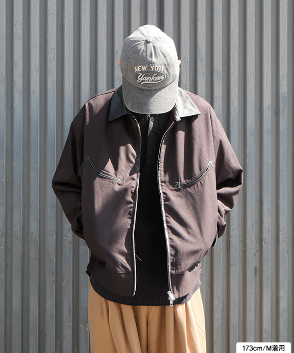 Leather Collar Jacket -ストライプ-