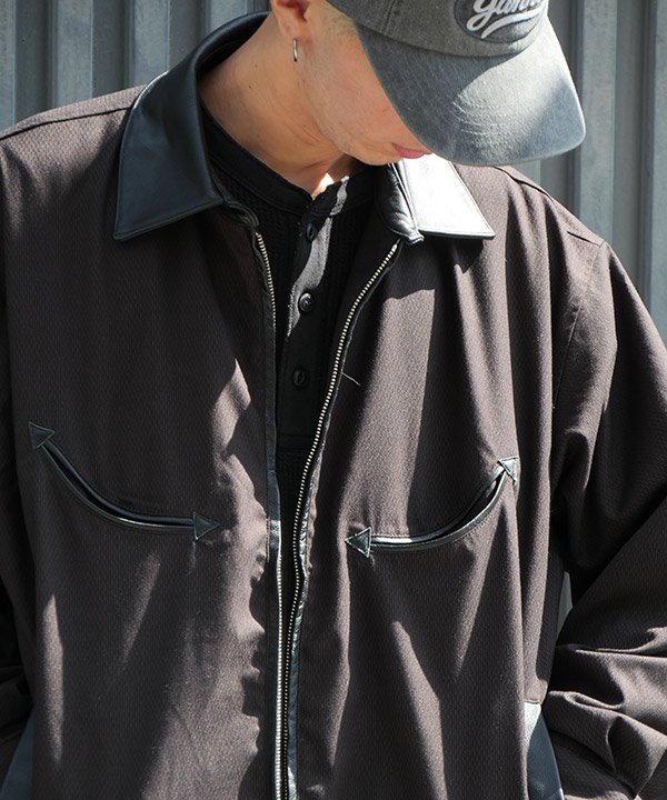 Leather Collar Jacket -ストライプ-