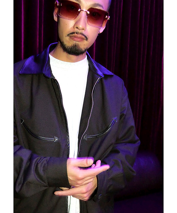 Leather Collar Jacket -ストライプ-
