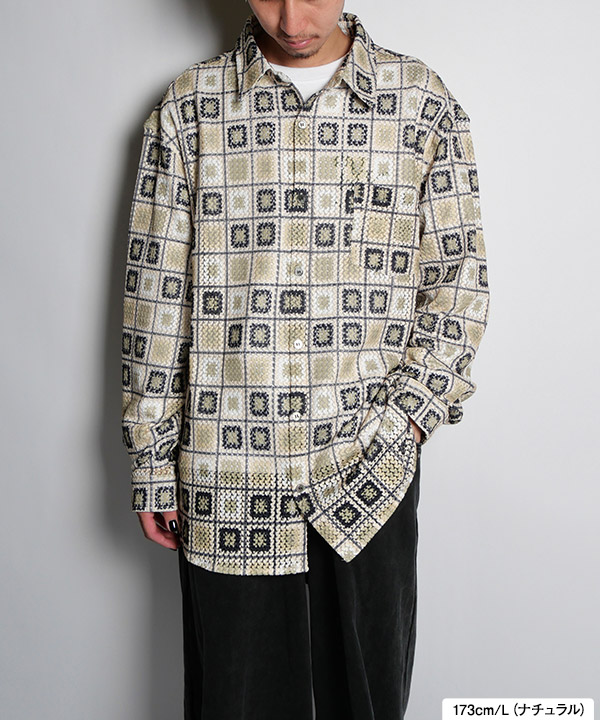 クロシェパターンプリントシアーLS シャツ