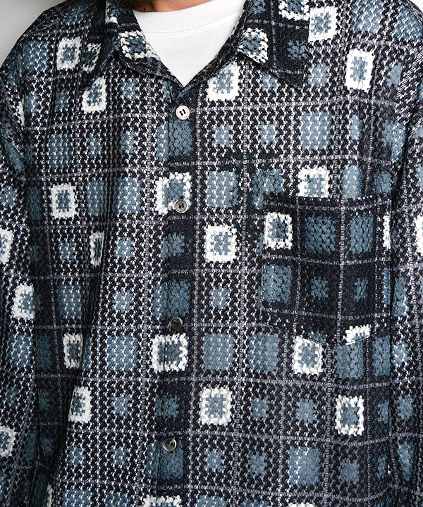 クロシェパターンプリントシアーLS シャツ