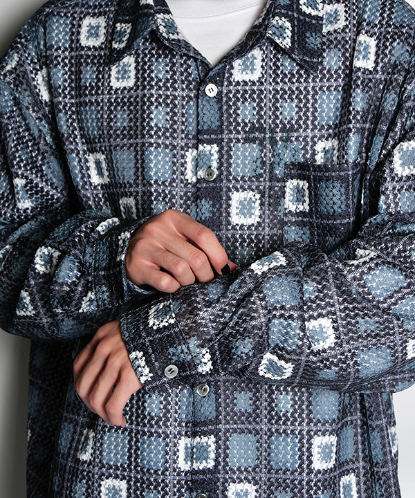 クロシェパターンプリントシアーLS シャツ