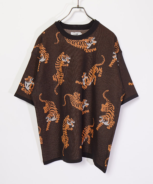 トラ総柄 WJQD CREW NECK S/S(ブラック)