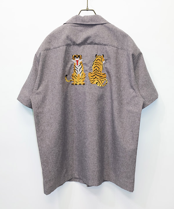 トロピカル S/S トラ柄刺繍シャツ(チャコール)