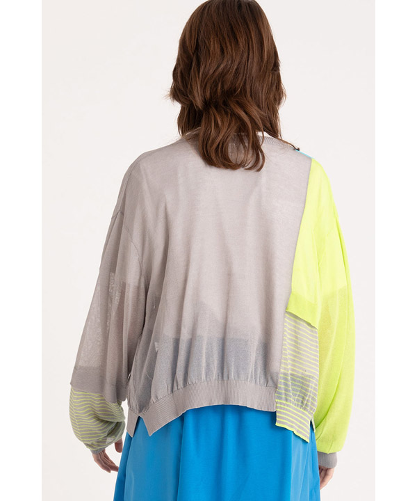 COLOR BLOCK SHEER KNIT CARDIGAN