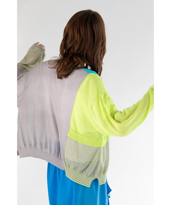 COLOR BLOCK SHEER KNIT CARDIGAN