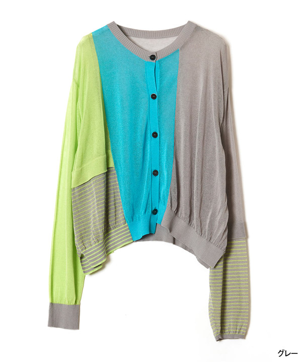 COLOR BLOCK SHEER KNIT CARDIGAN