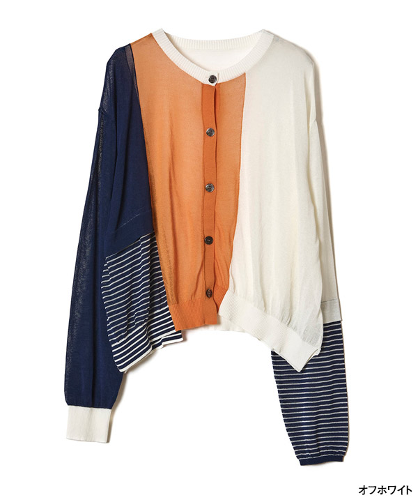 COLOR BLOCK SHEER KNIT CARDIGAN