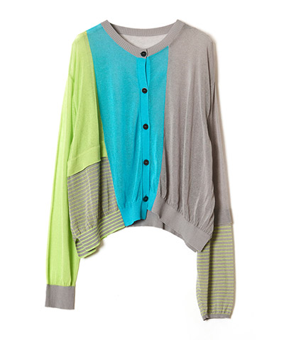 COLOR BLOCK SHEER KNIT CARDIGAN