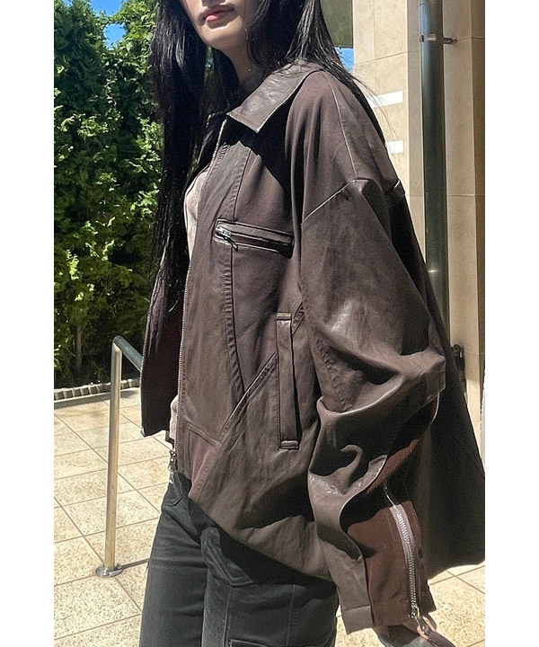 BALLOON HEM BLOUSON -ブラウン-