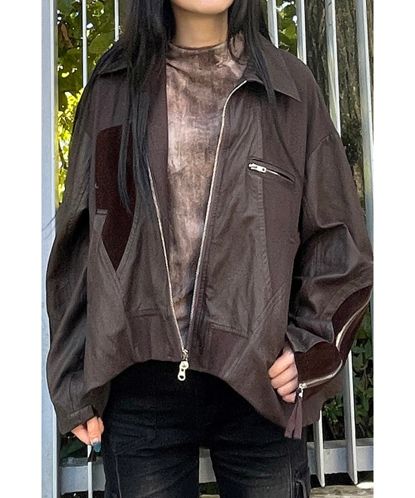 BALLOON HEM BLOUSON -ブラウン-