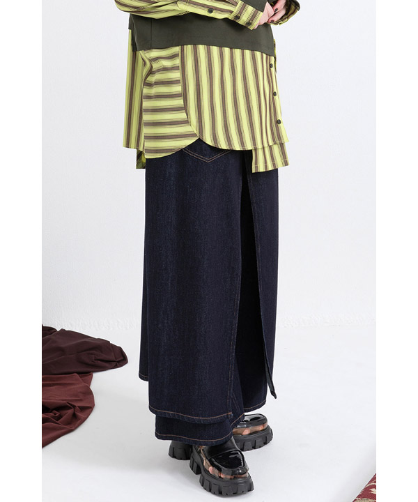 LAYERED DENIM PANTS -インディゴ-