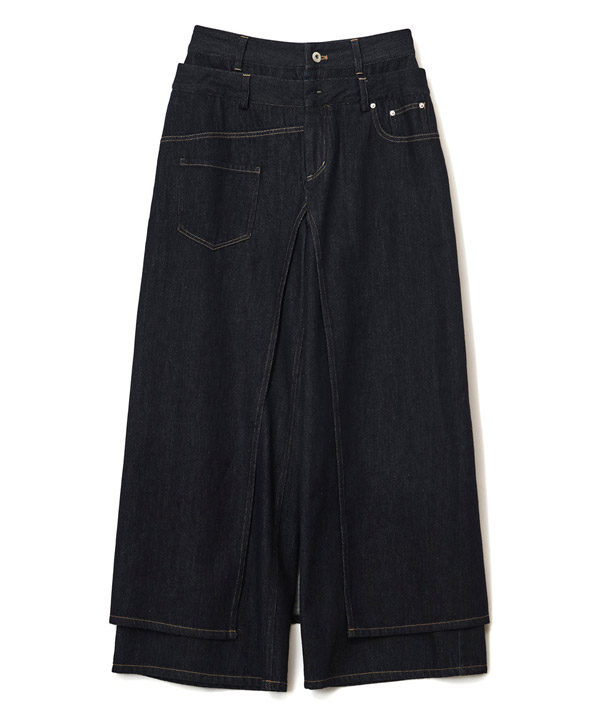 LAYERED DENIM PANTS -インディゴ-