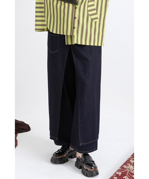 LAYERED DENIM PANTS -インディゴ-