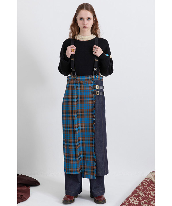 CHECK DENIM COMBINATION SALOPETTE