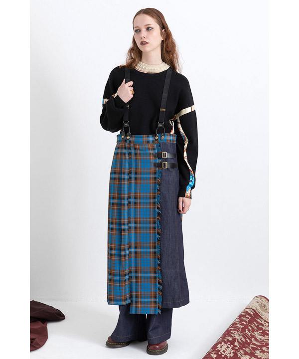 CHECK DENIM COMBINATION SALOPETTE