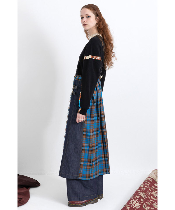 CHECK DENIM COMBINATION SALOPETTE
