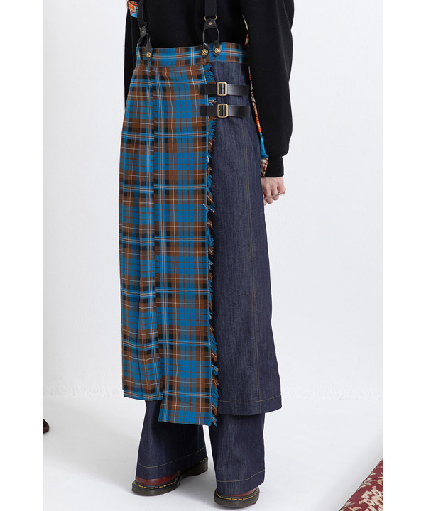CHECK DENIM COMBINATION SALOPETTE