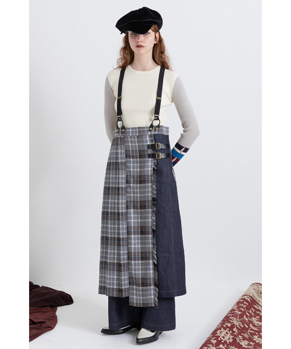 CHECK DENIM COMBINATION SALOPETTE