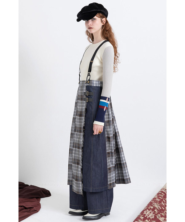 CHECK DENIM COMBINATION SALOPETTE