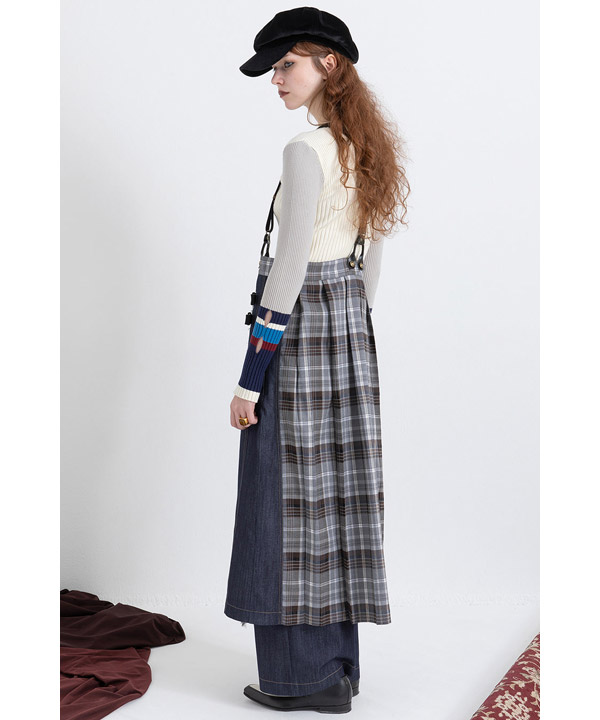 CHECK DENIM COMBINATION SALOPETTE