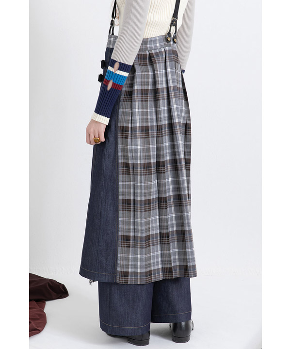 CHECK DENIM COMBINATION SALOPETTE
