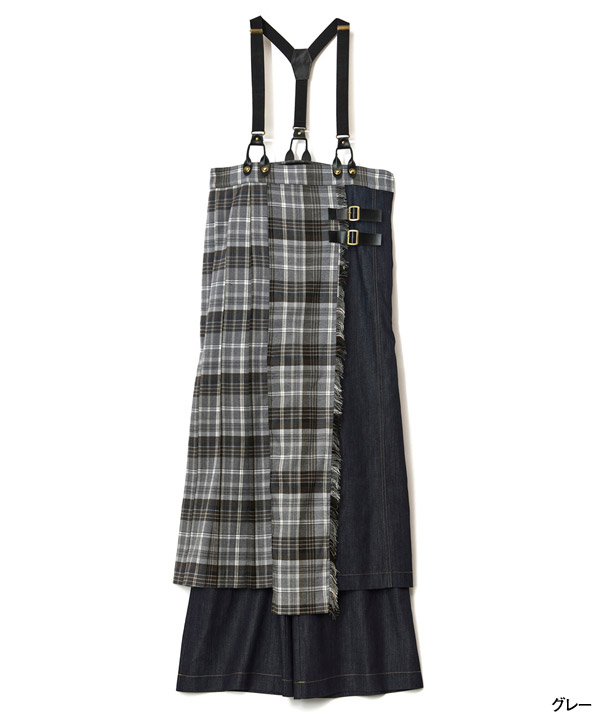 CHECK DENIM COMBINATION SALOPETTE