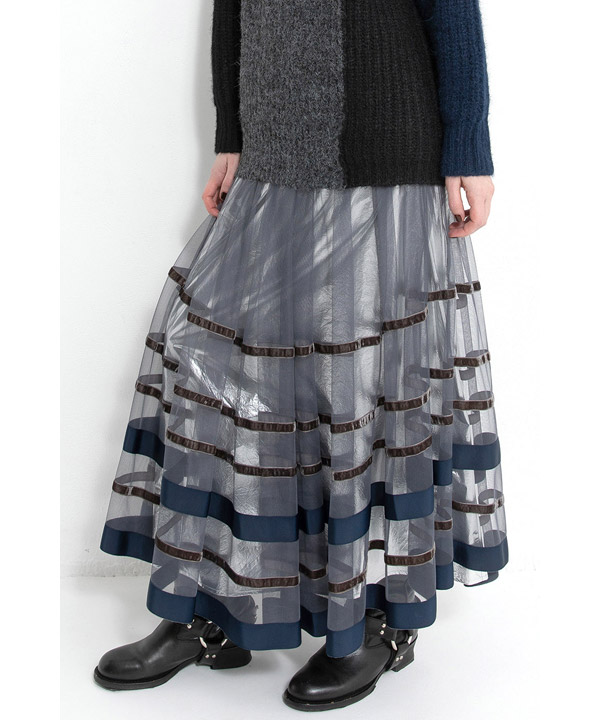 BORDER TULLE SKIRT -グレー-