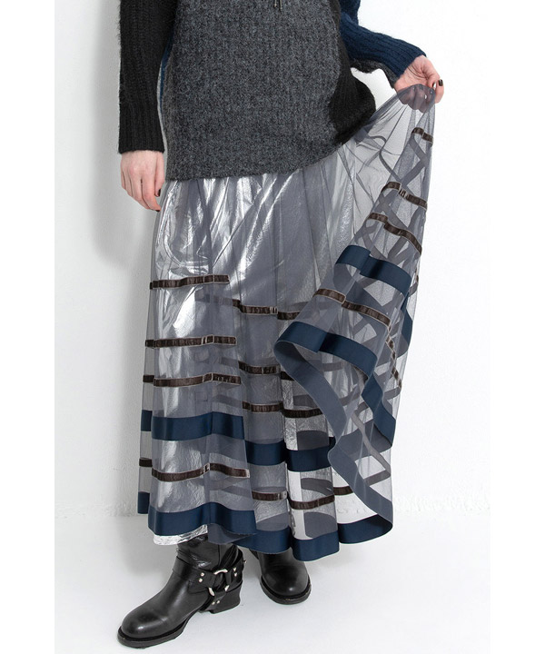 BORDER TULLE SKIRT -グレー-