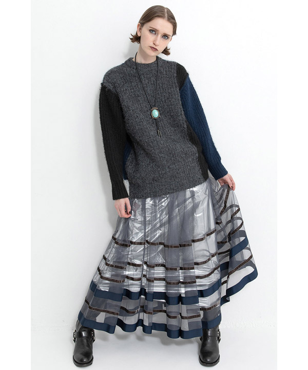 BORDER TULLE SKIRT -グレー-