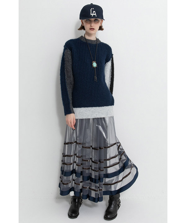 BORDER TULLE SKIRT -グレー-