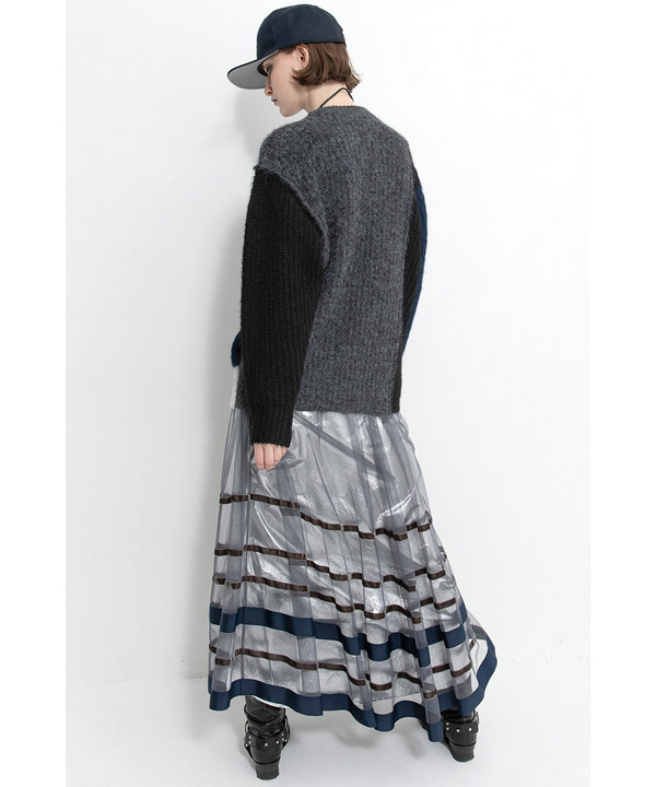 BORDER TULLE SKIRT -グレー-