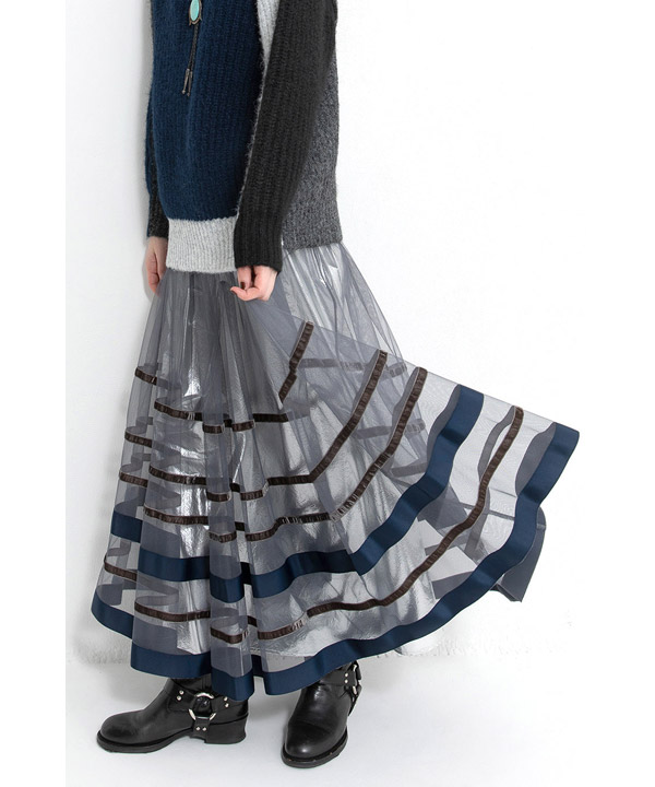BORDER TULLE SKIRT -グレー-
