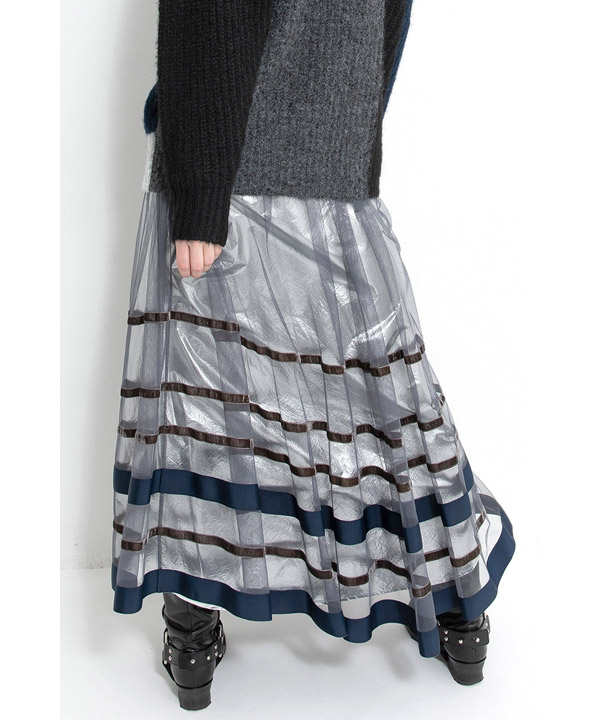 BORDER TULLE SKIRT -グレー-