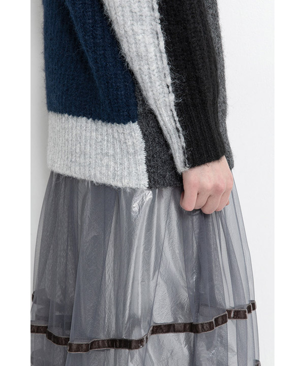 BORDER TULLE SKIRT -グレー-