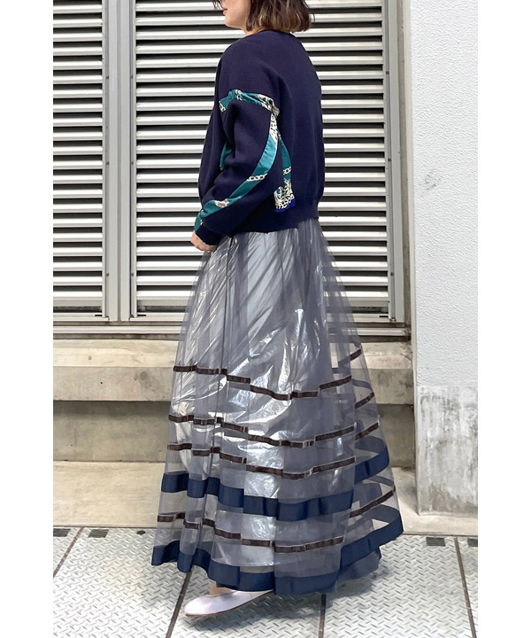 BORDER TULLE SKIRT -グレー-