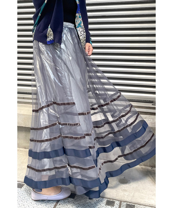 BORDER TULLE SKIRT -グレー-