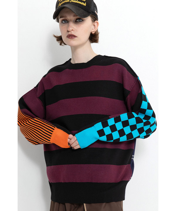 MULTI BORDER 2WAY KNIT