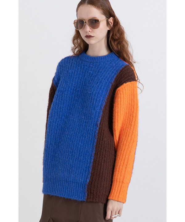 2WAY COLOR BLOCK PULL KNIT