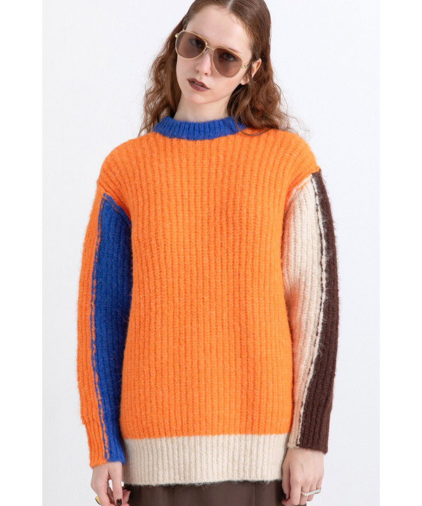 2WAY COLOR BLOCK PULL KNIT