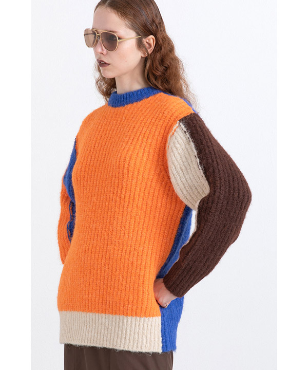 2WAY COLOR BLOCK PULL KNIT
