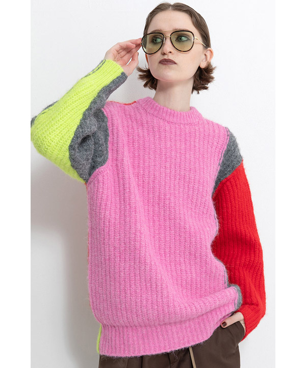 2WAY COLOR BLOCK PULL KNIT