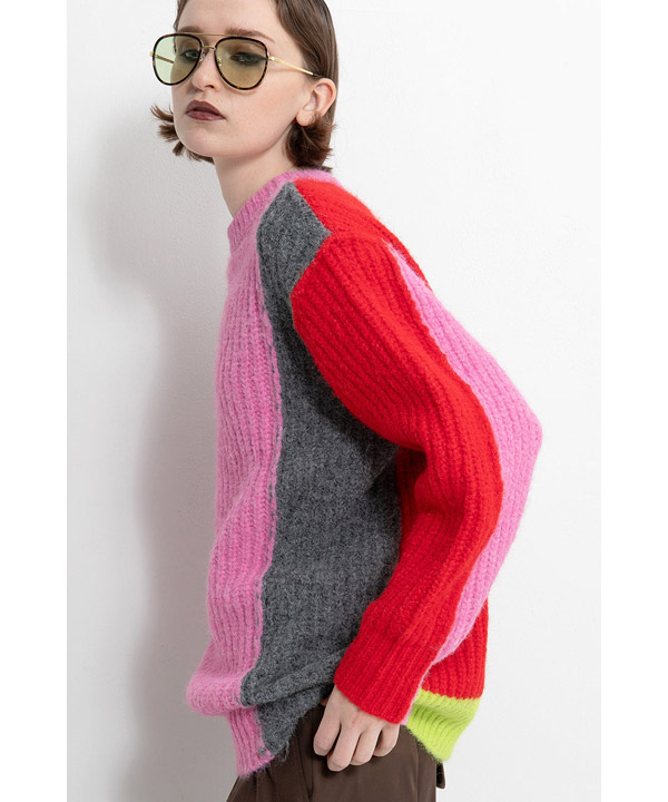 2WAY COLOR BLOCK PULL KNIT