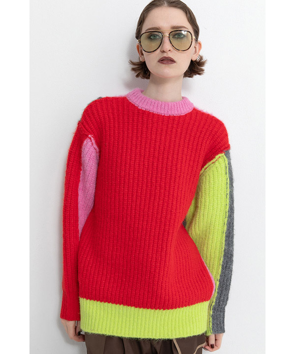 2WAY COLOR BLOCK PULL KNIT