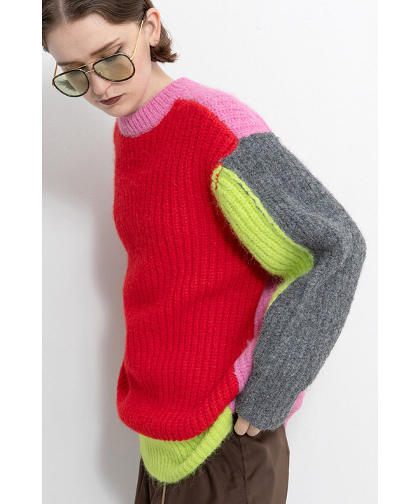 2WAY COLOR BLOCK PULL KNIT
