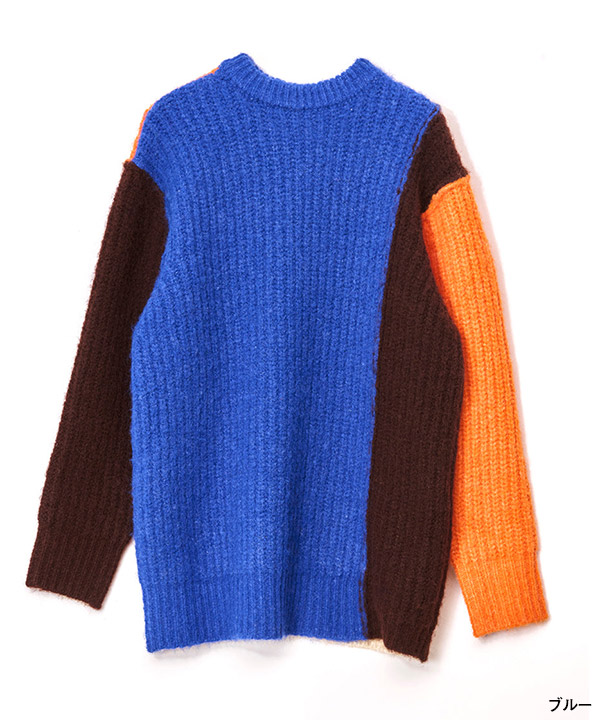 2WAY COLOR BLOCK PULL KNIT