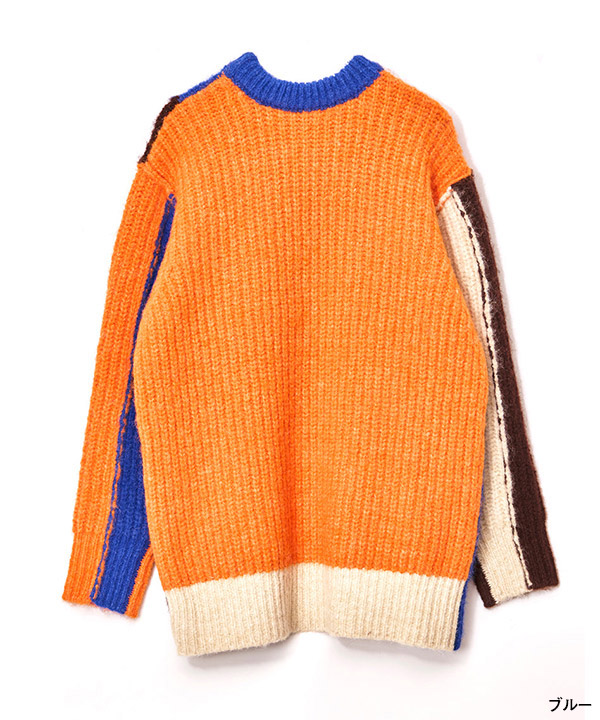 2WAY COLOR BLOCK PULL KNIT