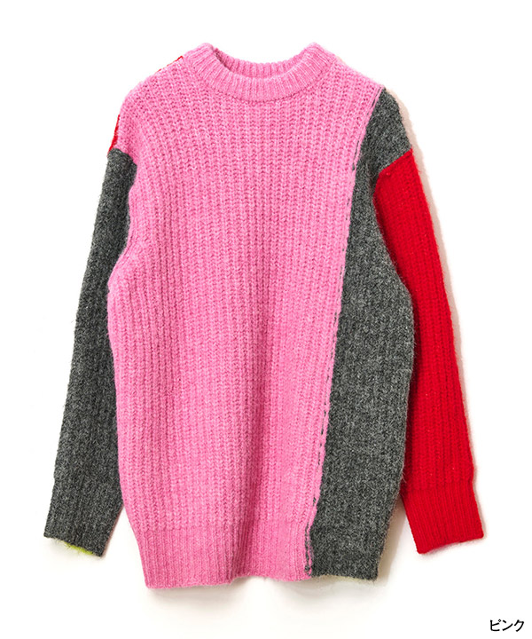 2WAY COLOR BLOCK PULL KNIT