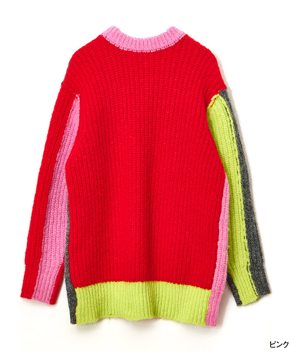 2WAY COLOR BLOCK PULL KNIT
