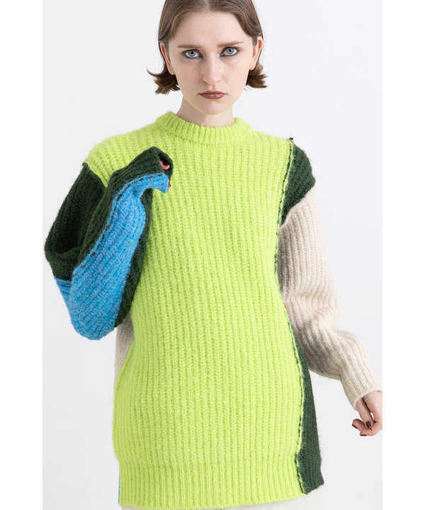 2WAY COLOR BLOCK PULL KNIT
